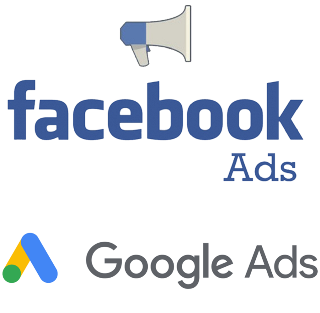 A imagem mostra a logo do Facebook Ads e do Google Ads.